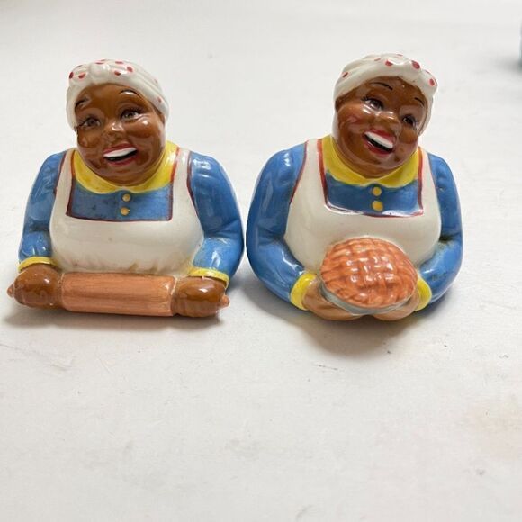 Vintage Clay Art African American Salt and Pepper Shakers Set Rolling Pin Pie - Picture 1 of 5